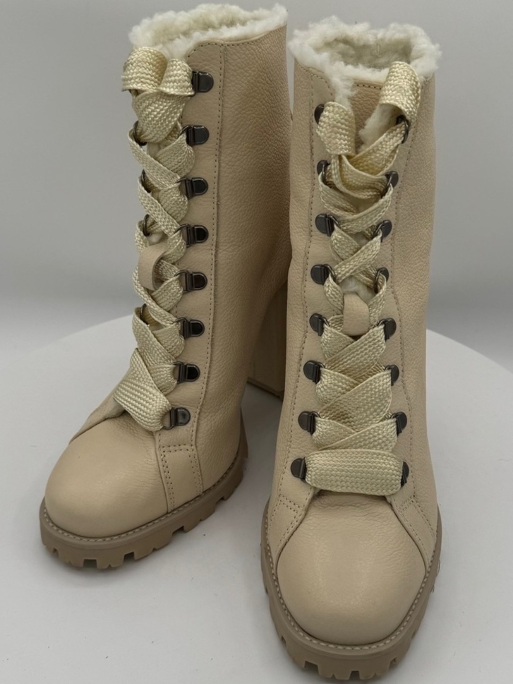 SCHUTZ Zhara Winter Womens Cream Leather Lace-Up Combat Boots 9.5‎ NEW MSRP $178